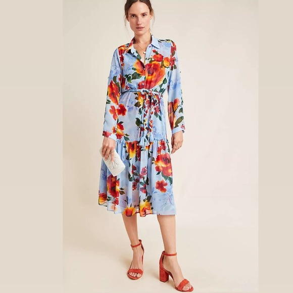 Misa Los Angeles Floral Midi Dress - Blue and Red - Picture 1 of 8